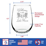 Welcome To The Lake House - Stemless Wine Glass - Lake Home Rustic Cabin Decor - Large 17 Ounce Glasses