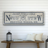 Personalized Coordinates Canvas Ski Lodge Sign - Family Name Cabin Decor