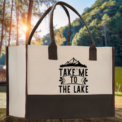 Take Me to the Lake Cotton Canvas Chic Tote Bag Camping Tote  Lake Lover Gift Tote Bag Outdoor Tote Weekender Tote Laker Tote
